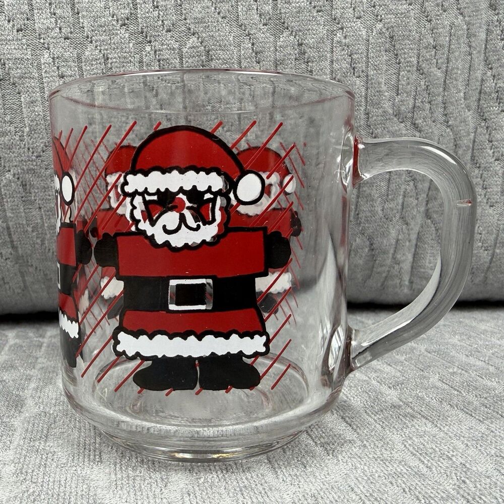 Vintage Luminarc Clear Glass Santa Claus Christmas Mug Holiday Coffee